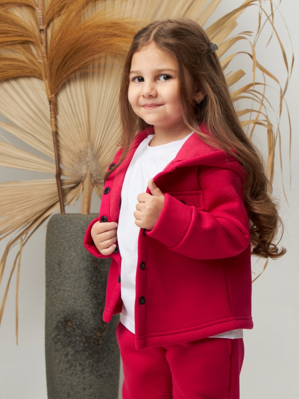 333. Костюм детский (Брюки+Толстовка) на кнопках, фуксия, хлопок 65%, 35% ПЭ, 3-х нитка с  начесом 122,128,134,140
