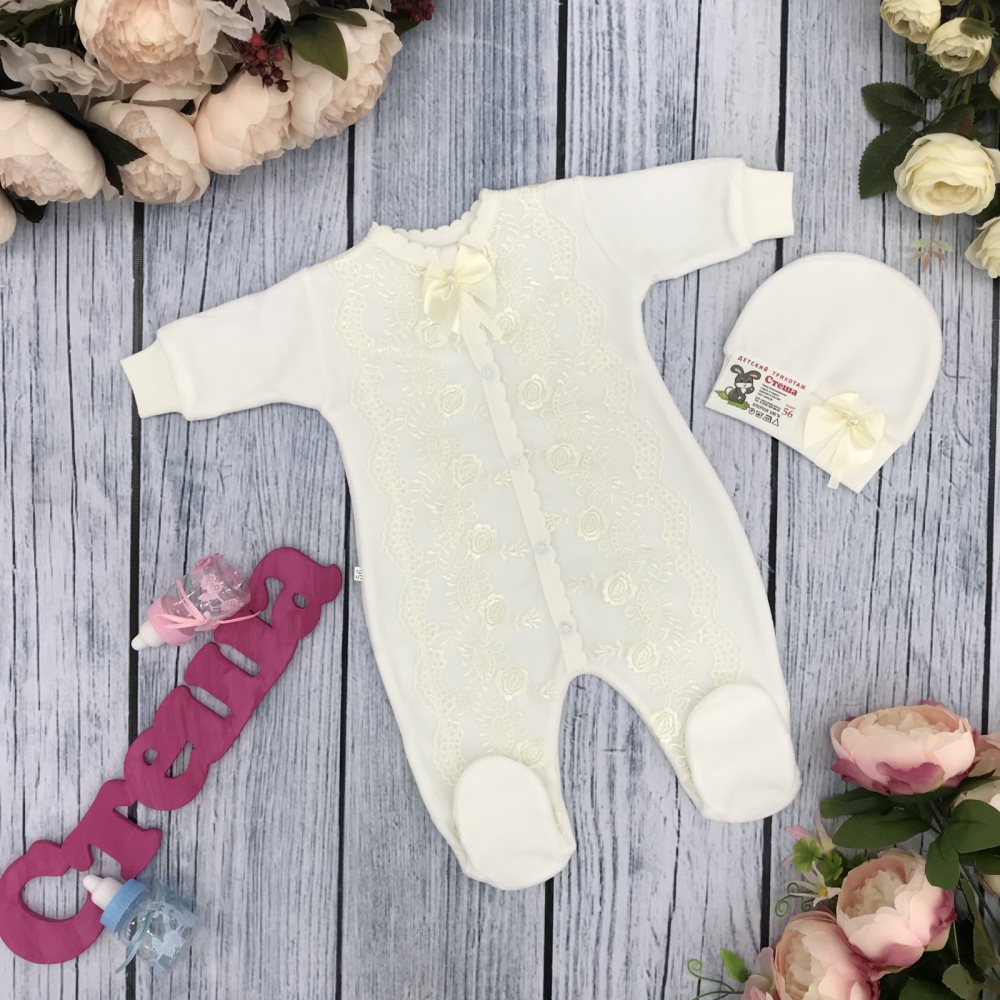 264-М. Комбинезон с шапкой, хлопок 80% велюр 20%  ПЭ, молочный