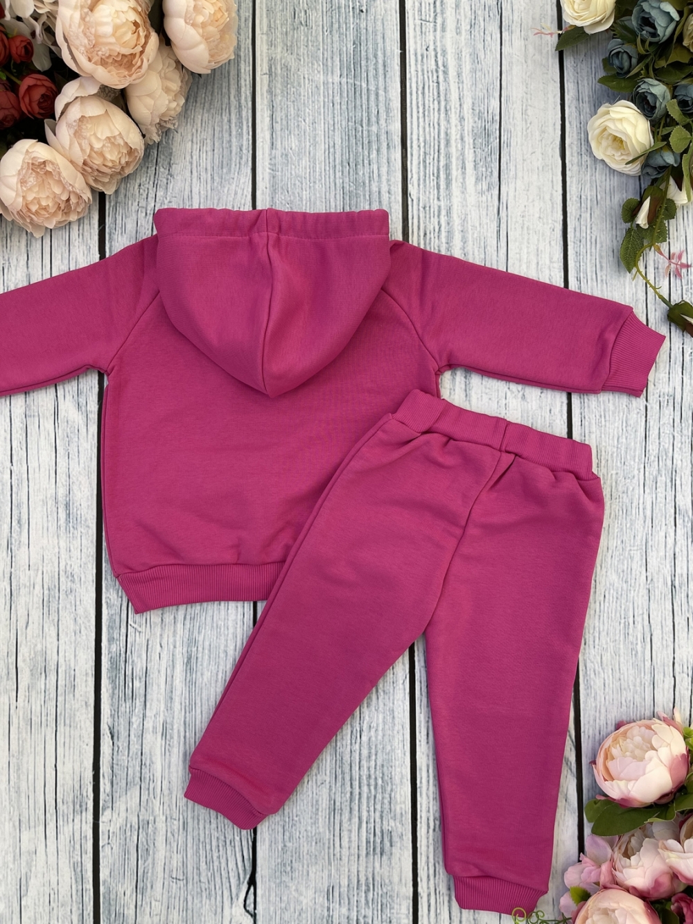 311-Ф. Свитшот с капюшоном + Штаны, хлопок 65%, 35% ПЭ, 3-х нитка ( без начеса) фуксия 98,104,110,116