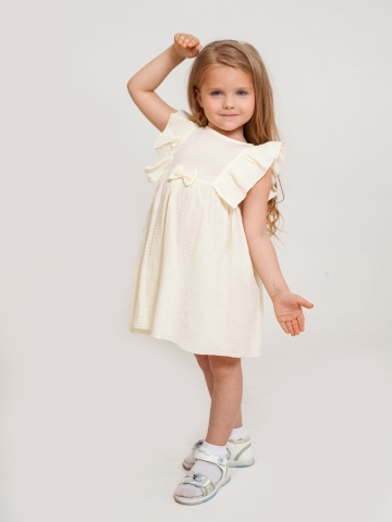 Купить 322-СЛ. Платье из муслина детское, хлопок 100% сливочный, р. 74,80,86,92 в Рубцовске
