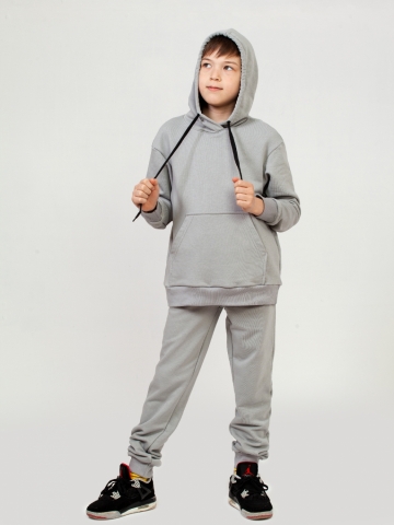 311-ГР. Свитшот с капюшоном + Штаны, хлопок 65%, 35% ПЭ, 3-х нитка ( без начеса) графит 146,152,158
