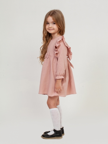 321-ПУ. Платье из муслина детское, хлопок 100% пудра, р. 98,104,110,116