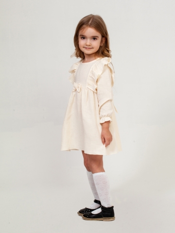 Купить 321-СЛ. Платье из муслина детское, хлопок 100% сливочный, р. 74,80,86,92 в Рубцовске